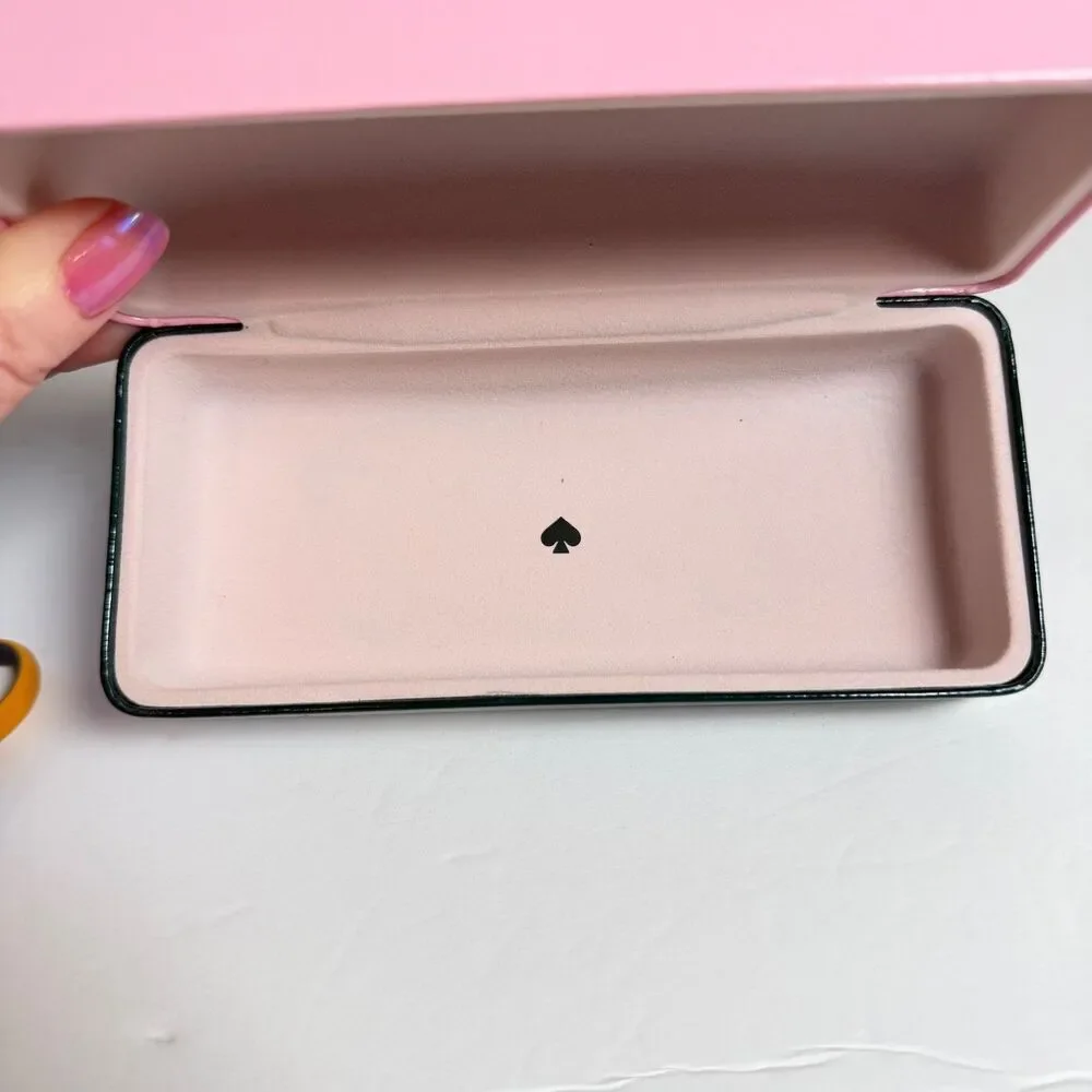 Kate Spade NY Pink Green Hard Eyeglass Case Sunglasses Holder Logo